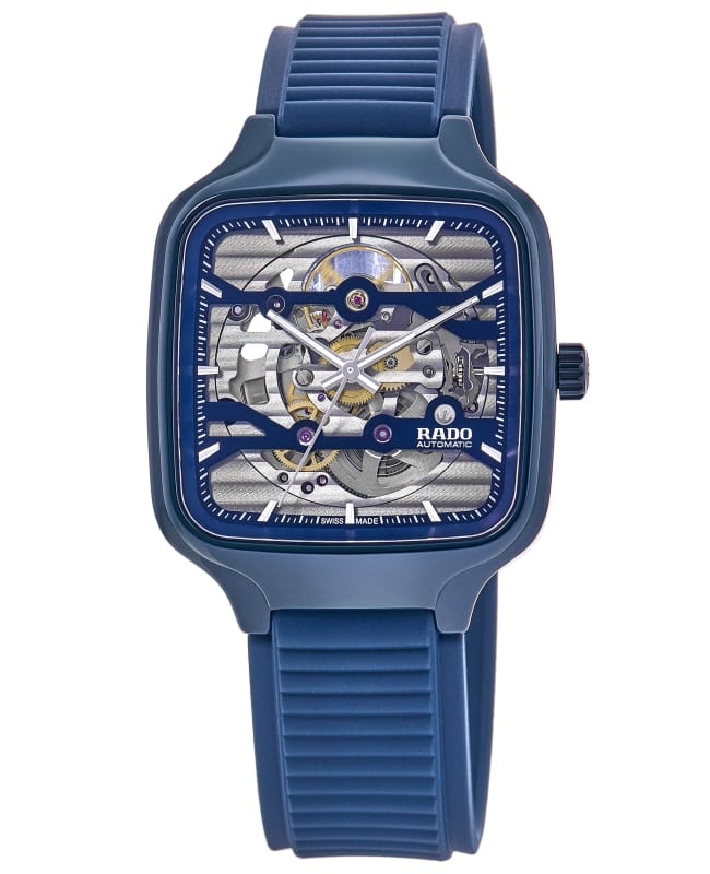 Rado True Square Automatic Skeleton Rhodium Dial Rubber Strap Unisex Watch R27178205 R27178205