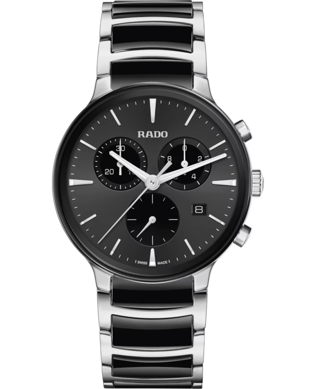 Rado Centrix Quartz Chronograph Black Dial Two-Tone Ceramic & Stainless Steel Men's Watch R30210152