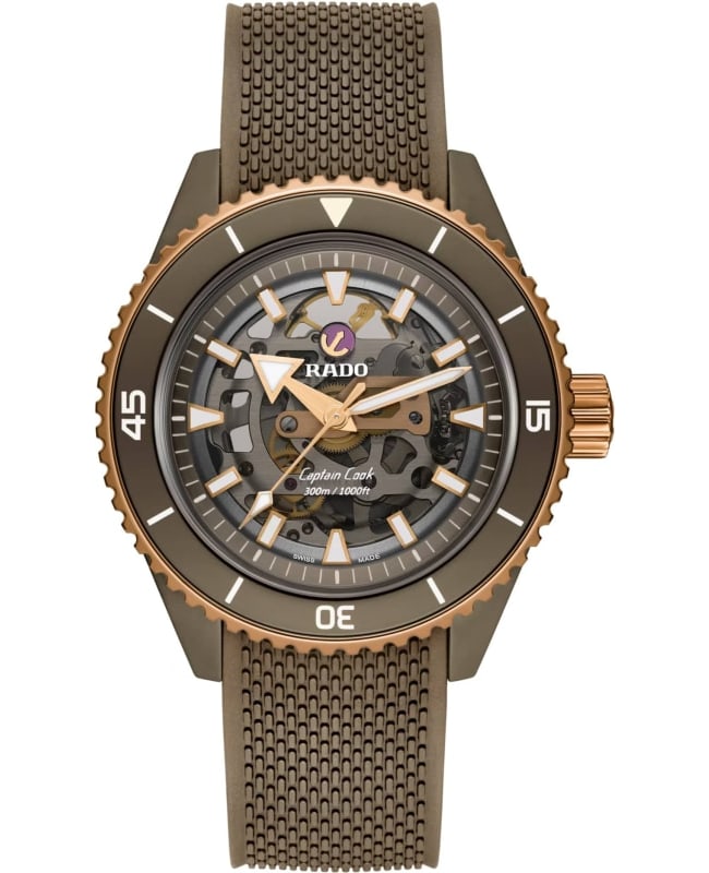 Rado Captain Cook High-Tech Ceramic Automatic Grey Skeleton Dial Rubber Strap Men's Watch R32150168