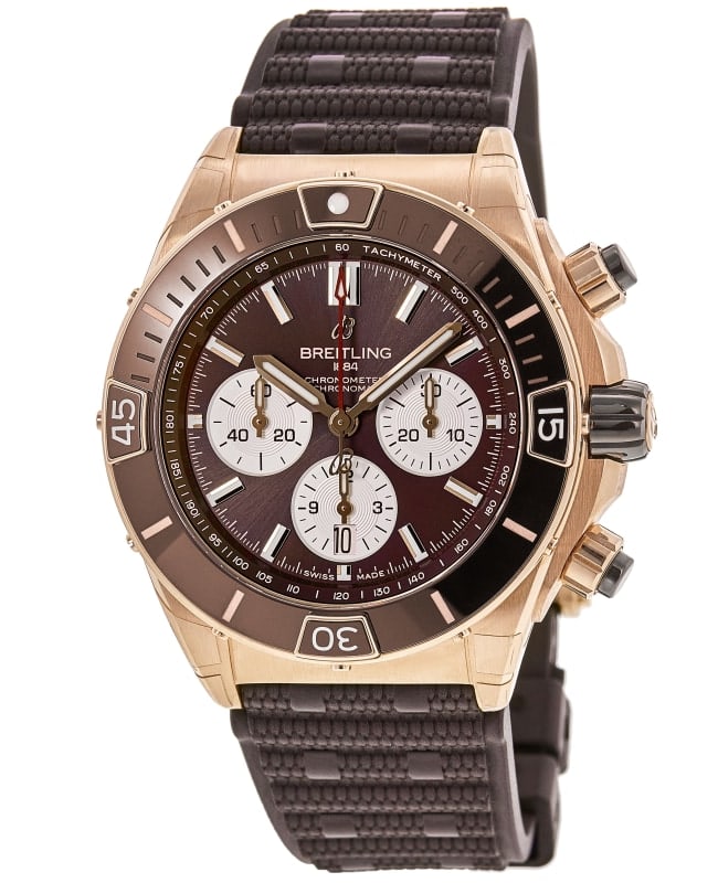 Breitling Super Chronomat B01 44 Automatic Chronograph Brown Dial Rubber Strap Men's Watch RB0136E31Q1S1