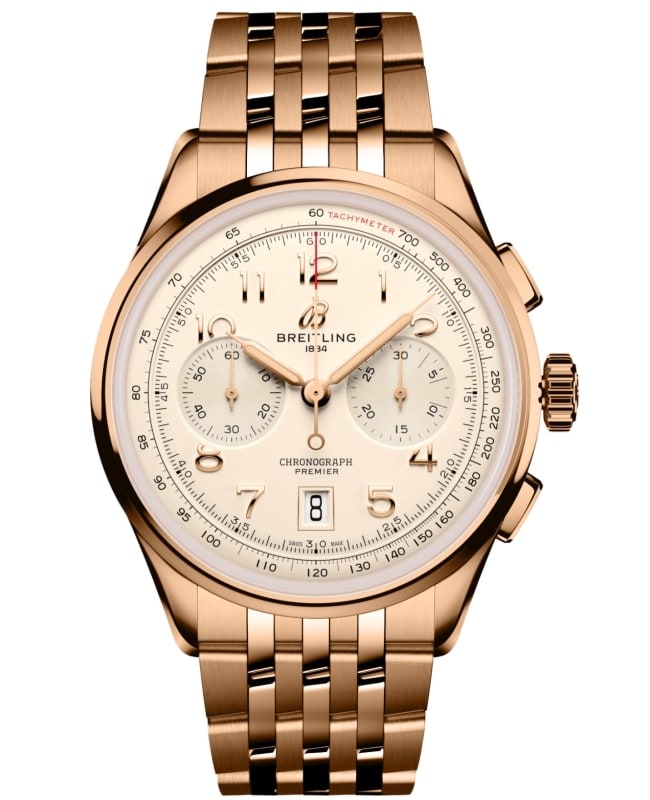 Breitling Premier B01 Chronograph 42 Cream Dial 18k Rose Gold Men's Watch RB0145371G1R1
