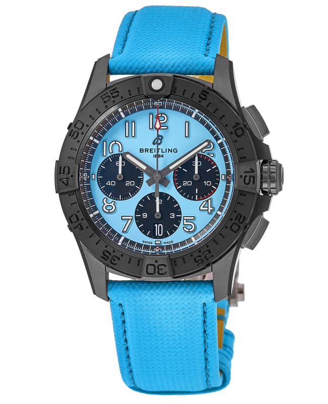 Breitling Avenger B01 Chronograph 42 Night Mission Turquoise Dial Leather Strap Men's Watch SB0146101L1X1