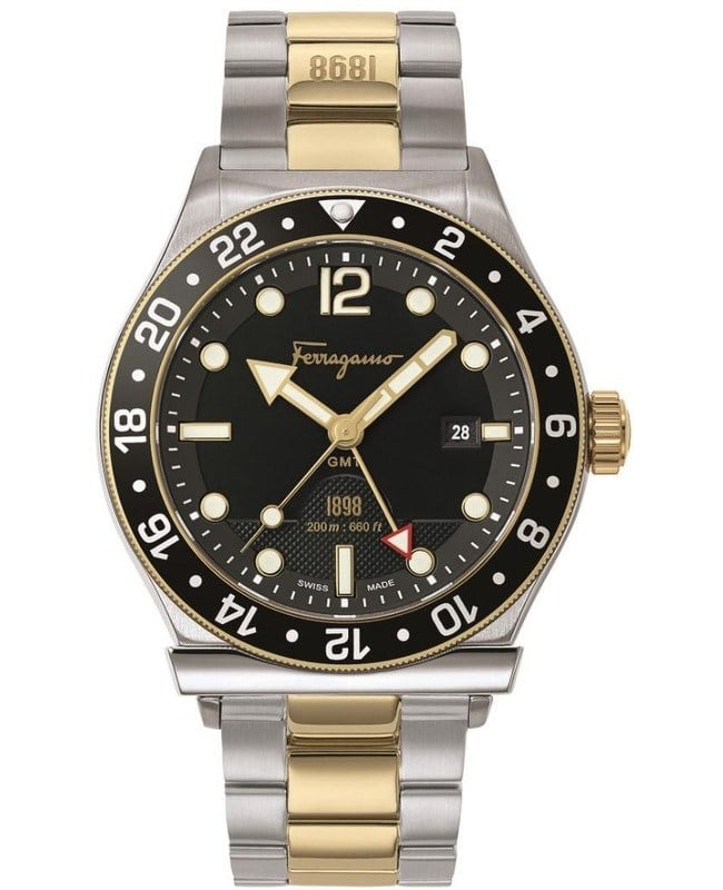 Salvatore Ferragamo 1898 Sport Black GMT Dial Two Tone Men's Salvatore Ferragamo 1898 Sport Black GMT Dial Two Tone Men's