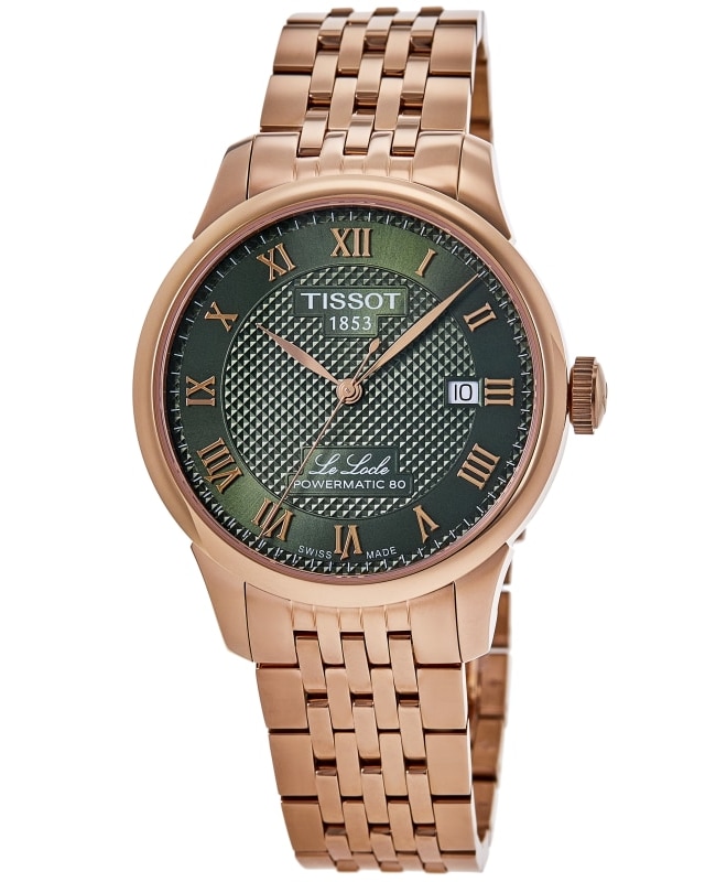 Tissot Le Locle Powermatic 80 Green Dial Rose Gold PVD Steel Men's Watch T006.407.33.093.00