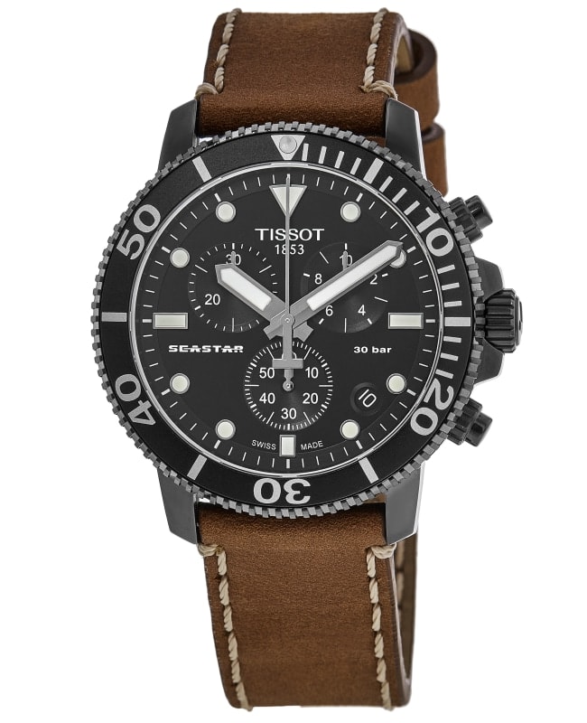 Tissot Seastar 1000 Chronograph Black Dial Leather Strap Men's Watch T120.417.36.051.00