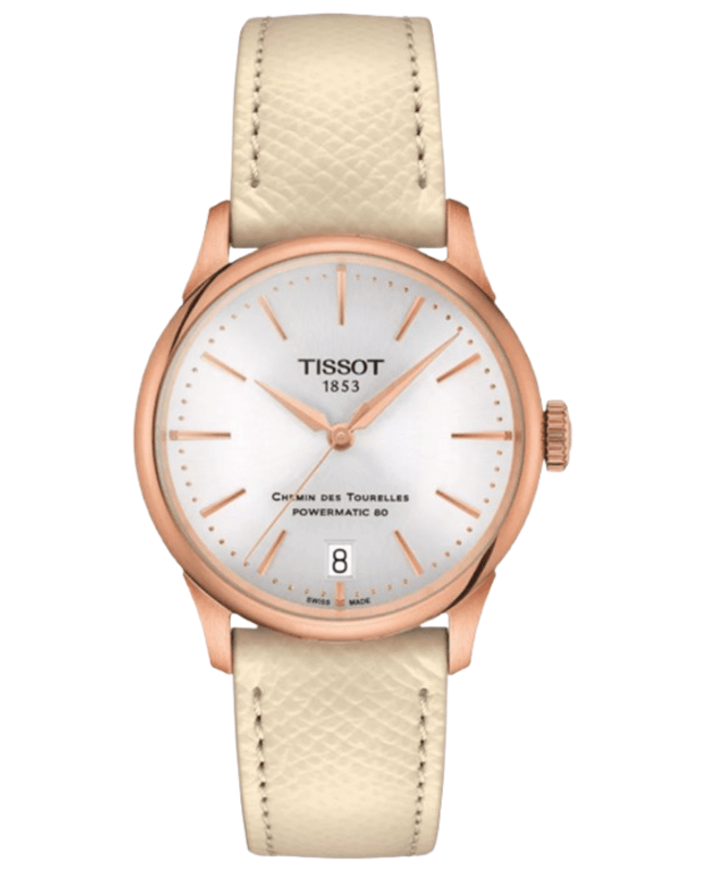 Tissot Chemin Des Tourelles Powermatic 80 34mm Silver Dial Leather Strap Women's Watch T139.207.36.031.00