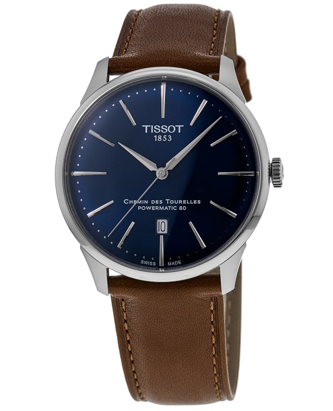 Tissot Chemin Des Tourelles Powermatic 80 Blue Dial Leather Strap Men's Watch T139.407.16.041.00