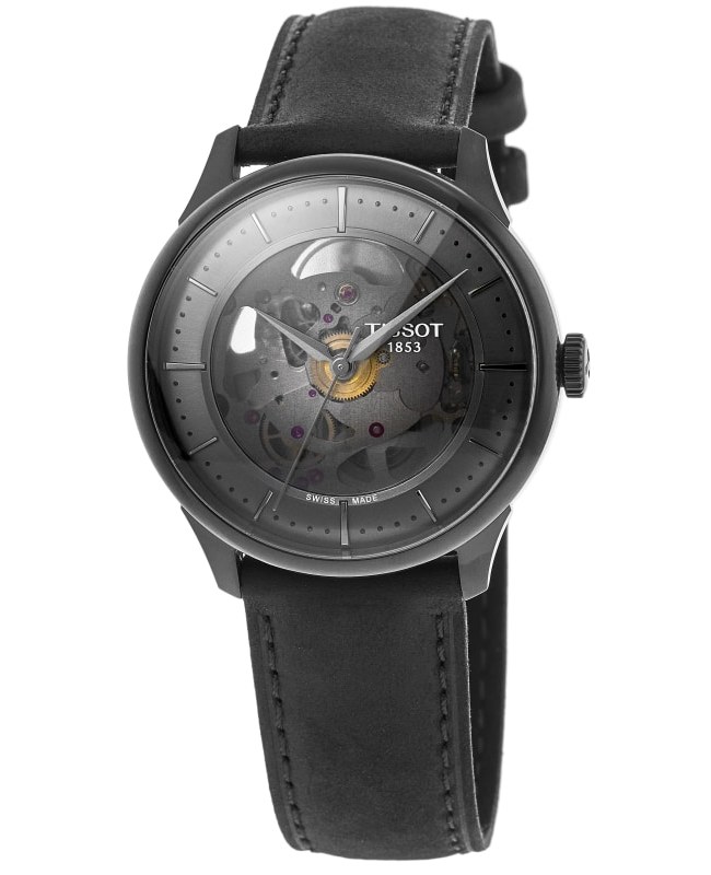 Tissot Chemin Des Tourelles Powermatic 80 Skeleton Grey Dial Leather Strap Men's Watch T139.836.36.441.00