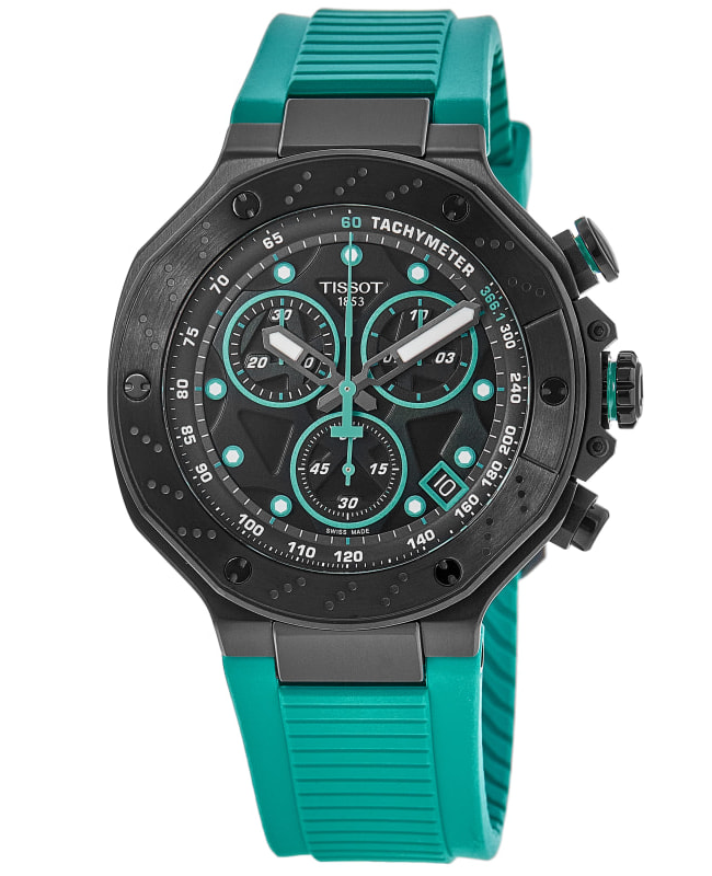 Tissot T-Race Chronograph Black Dial Green Rubber Strap Men's Watch T141.417.37.051.01
