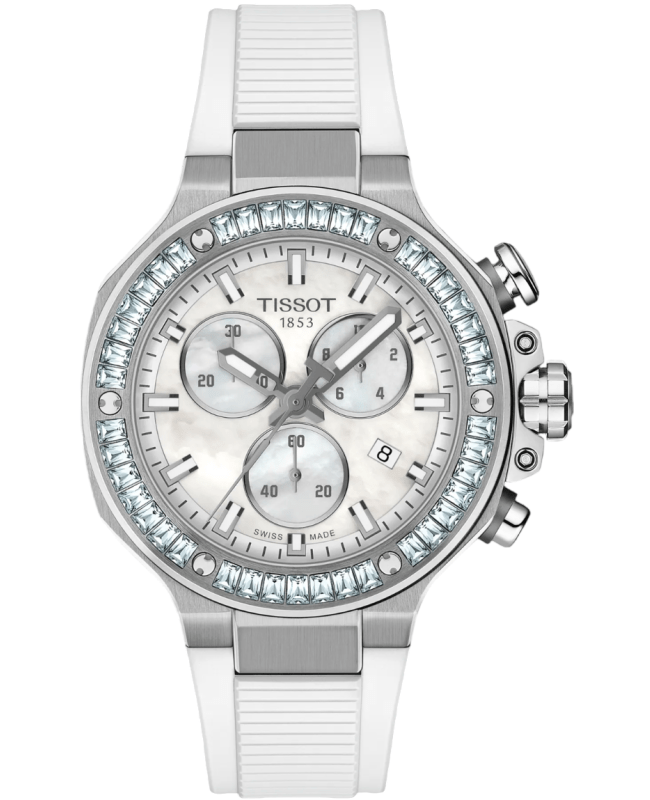 Tissot T-Race Chronograph White Mother of Pearl Dial Rubber Strap Women's Watch T141.817.97.111.00
