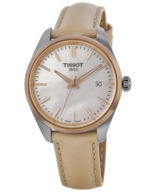 Tissot PR 100 Quartz 34mm Mother of Pearl Dial Leather Strap Women's Watch T150.210.26.111.00