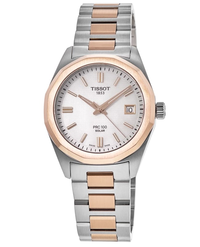 Tissot PRC100 Solar White Mother of Pearl Dial Two-Tone Stainless Steel Women's Watch T151.822.22.111.00