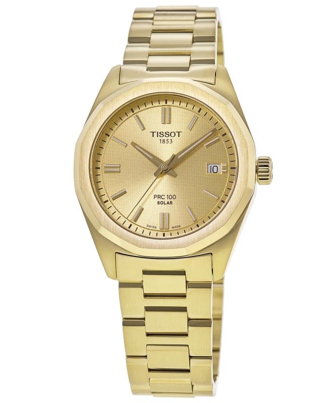 Tissot PRC100 Solar Champagne Dial Yellow Gold PVD Steel Women's Watch T151.822.33.021.00