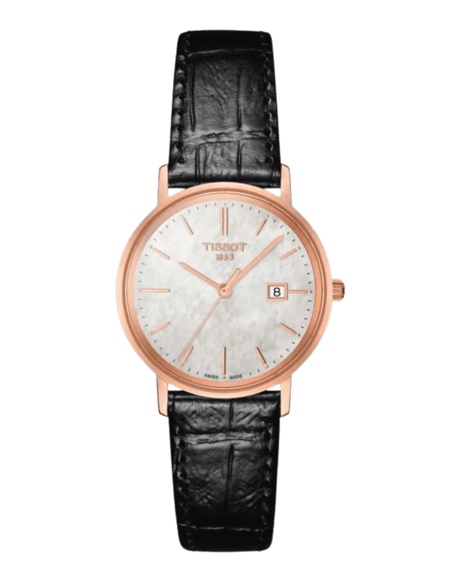 Tissot T-Gold Goldrun Lady Mother of Pearl Dial Leather Strap Women's Watch T922.210.76.111.00