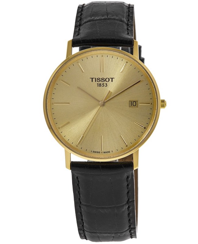 Tissot T-Gold Goldrun Sapphire 18K Gold Champagne Dial Leather Strap Men's Watch T922.410.16.021.00