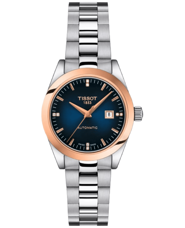 Tissot T-My Lady Automatic Blue Diamond Dial 18K Rose Gold Bezel Steel Women's Watch T930.007.41.046.00
