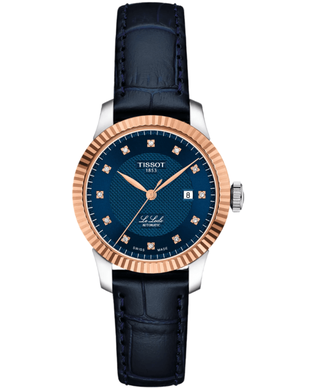Tissot Le Locle Automatic Blue Diamond Dial Leather Strap Women's Watch T932.207.46.046.00