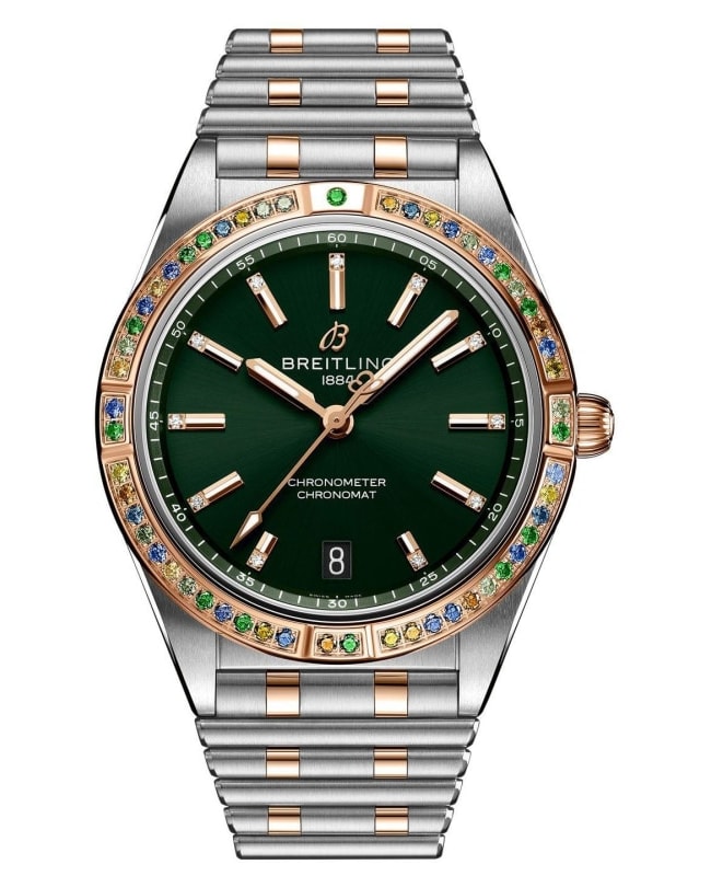 Breitling Chronomat Automatic 36 South Sea Green Diamond Dial 18k Rose Gold and Stainless Steel Women's Watch U10380611L1U1