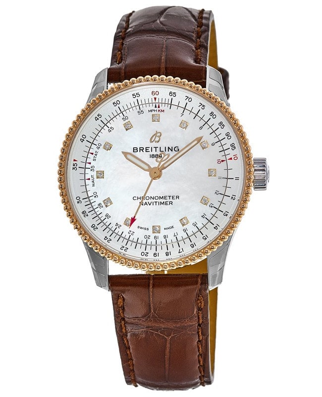Breitling Navitimer Automatic 35 Mother of Pearl Diamond Dial Leather Strap Womens Watch U17395211A1P2 U17395211A1P2 Breitling Navitimer Automatic 35 Mother of Pearl Diamond Dial Leather Strap Womens Watch U17395211A1P2 U17395211A1P2