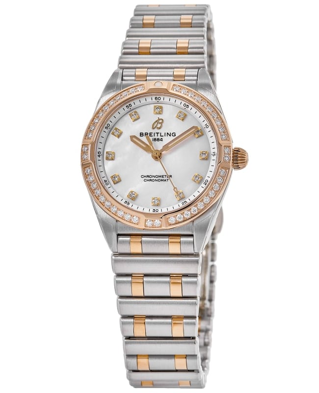 Breitling Chronomat 28 Diamond Mother of Pearl Dial 18K Rose Gold & Steel Women's Watch U72310531A1U1