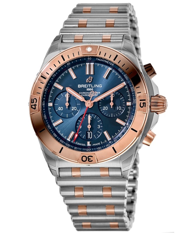 Breitling Chronomat B01 42 Chronograph Blue Dial 18K Rose Gold Bezel Steel Men's Watch UB0134101C1U1