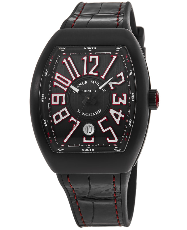 Franck Muller Vanguard Classical Black Dial Leather Strap Men's Watch V 41 SC DT NR BR (ER) TT