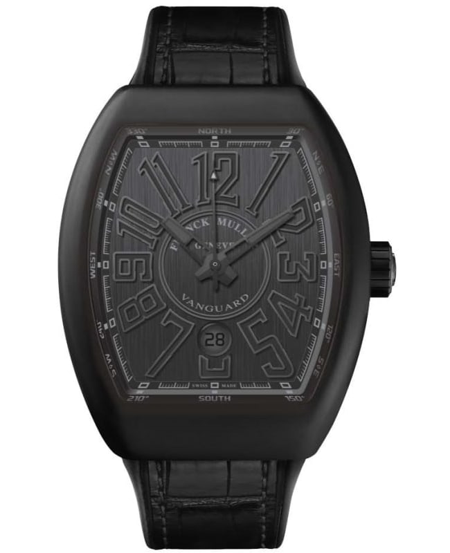 Franck Muller Vanguard Classical Black Dial Leather Strap Men's Watch V 41 SC DT NR BR (TT)