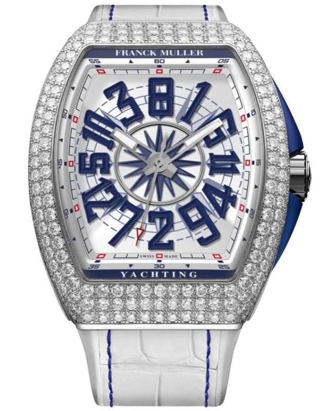 Franck Muller Vanguard Crazy Hours Silver Blue Dial Leather Strap Men's Watch V45CHDYACHTACW V45CHDYACHTACW