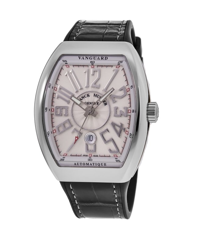 Franck Muller Vanguard Classical Silver Dial Leather Strap Men's Watch V 45 SC DT REL AC v45scdtrelac