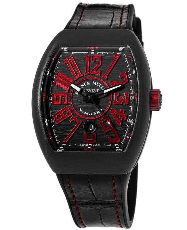 Franck Muller Vanguard Classical Automatic Black Dial Rubber & Leather Strap Men's Watch V 45 SC DT TT NR BR NR-RED