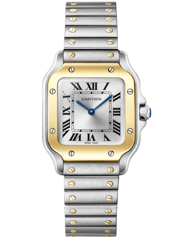 Cartier Santos De Cartier Silver Dial 18K Yellow Gold  Steel Womens Watch W2SA0033 W2SA0033