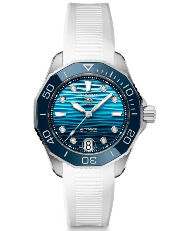 Tag Heuer Aquaracer Professional 300 Date Automatic Diamond Blue Dial Rubber Strap Women's Watch WBP231N.FT6234