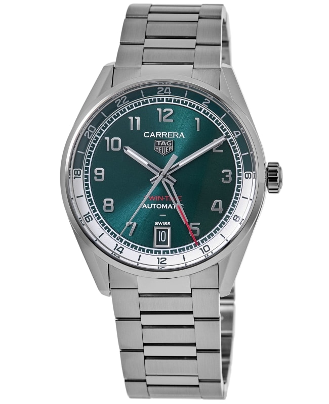 Tag Heuer Carrera Date Twin-Time Automatic Green Dial Stainless Steel Men's Watch WDA2114.BA0043