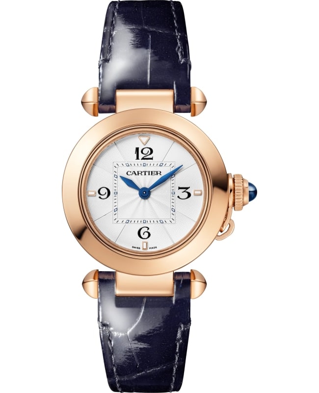 Cartier Pasha De Cartier Opaline Dial Rose Gold Leather Strap Women's Watch WGPA0018
