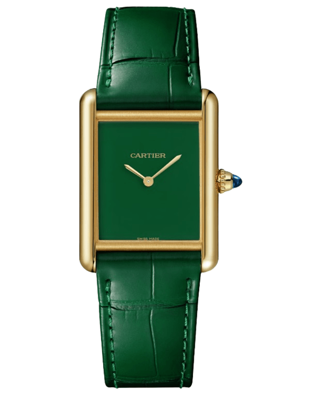 Cartier Tank Louis Cartier Large Manual Winding Green Dial 18K Yellow Gold Leather Strap Women's Watch WGTA0191