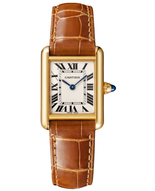 Cartier Tank Louis Cartier Small Silver Dial 18K Yellow Gold Brown Leather Strap Women's Watch WGTA0342