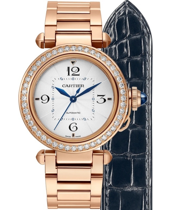 Cartier Pasha Silver Dial Diamond 18Kt Rose Gold Women's Watch WJPA0013