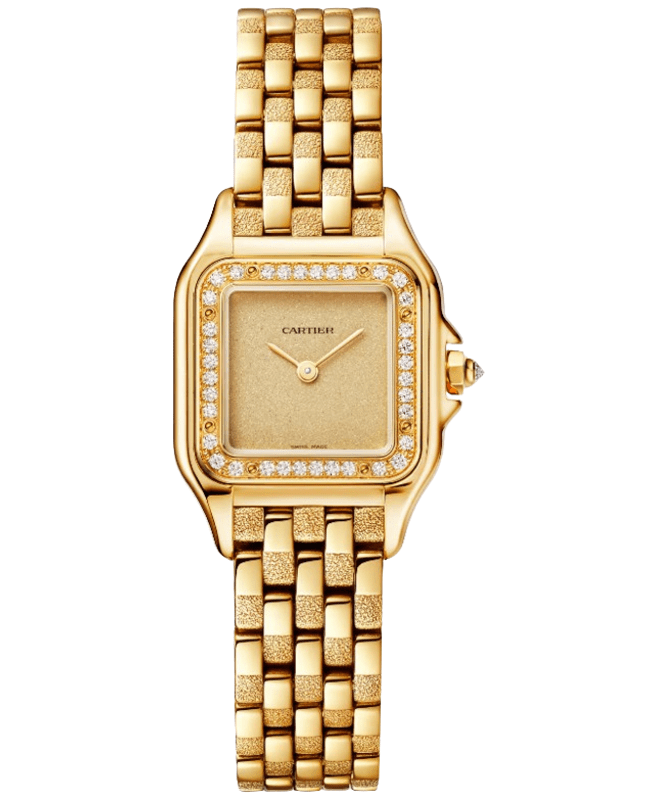 Cartier Panthere de Cartier Small Quartz Golden Dial 18K Yellow Gold Diamond Bezel Women's Watch WJPN0057