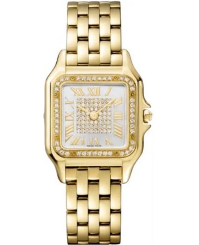 Cartier Panthere de Cartier Medium Quartz Silver Dial 18K Yellow Gold Diamond Bezel Women's Watch WJPN0093