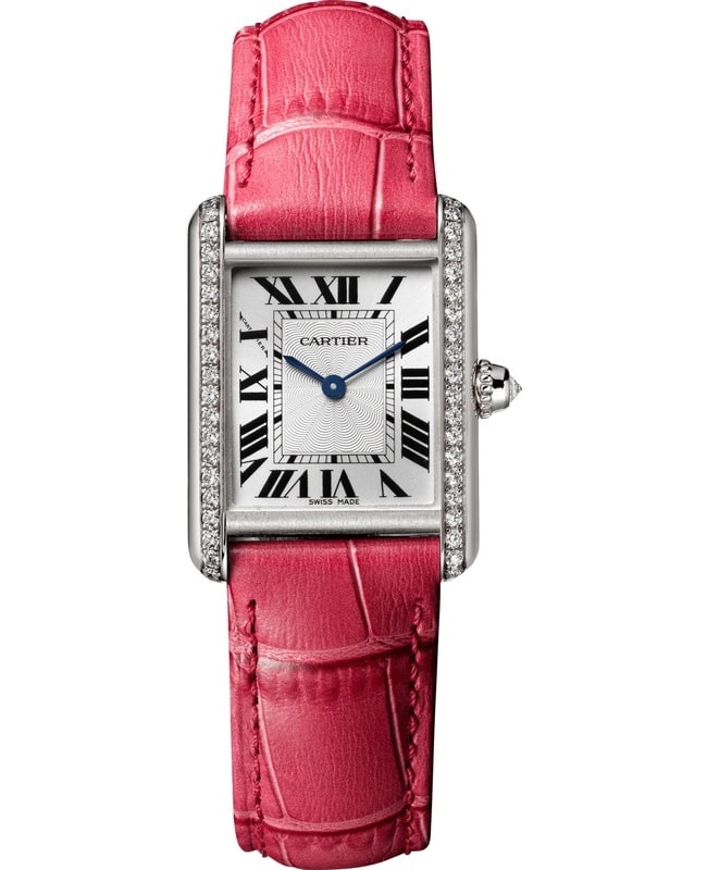 Cartier Tank Louis White Gold Diamond Pink Strap Ladies Watch Wjta0011 Box Paper