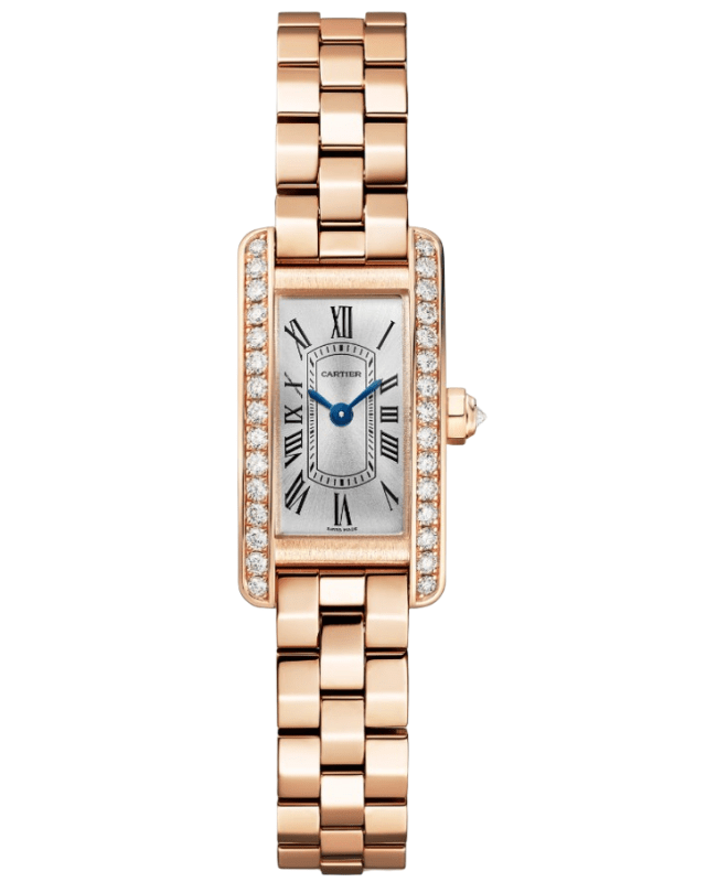 Cartier Tank Americaine Mini Quartz Silver Dial Diamond 18K Rose Gold Womens Watch WJTA0043 WJTA0043 28880$