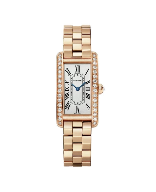 Cartier Tank Americaine Small Quartz Silver Dial Diamond 18K Rose Gold Women's Watch WJTA0056