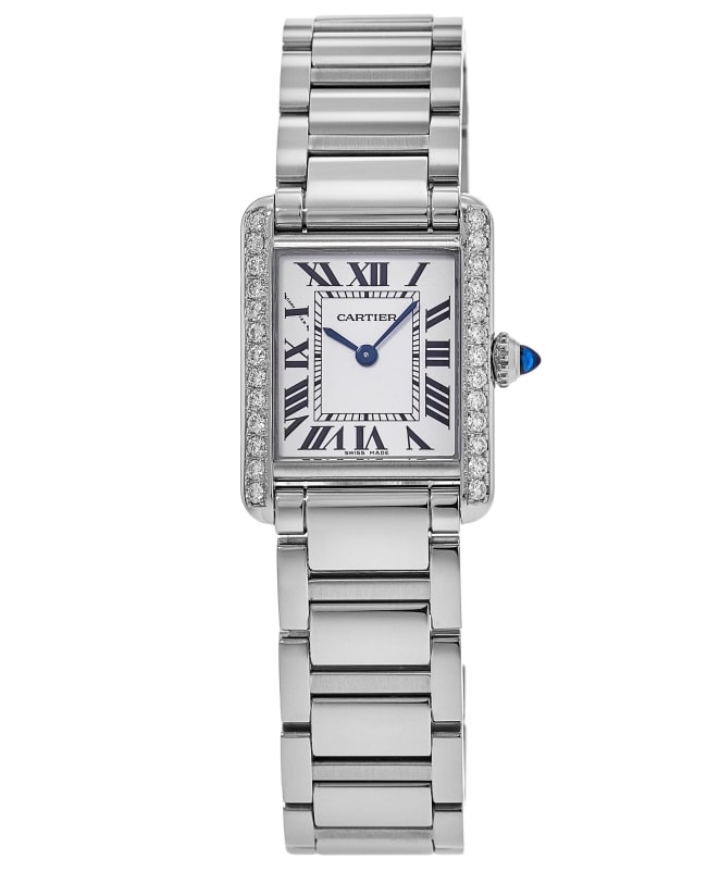 Cartier Tank Must Small Silver Dial Steel Band Custom Diamond Bezel Women's Watch WSTA0051-CD