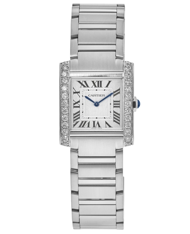 Cartier Tank Francaise Silver Dial Custom Diamond Bezel Stainless Steel Women's Watch WSTA0105-CD