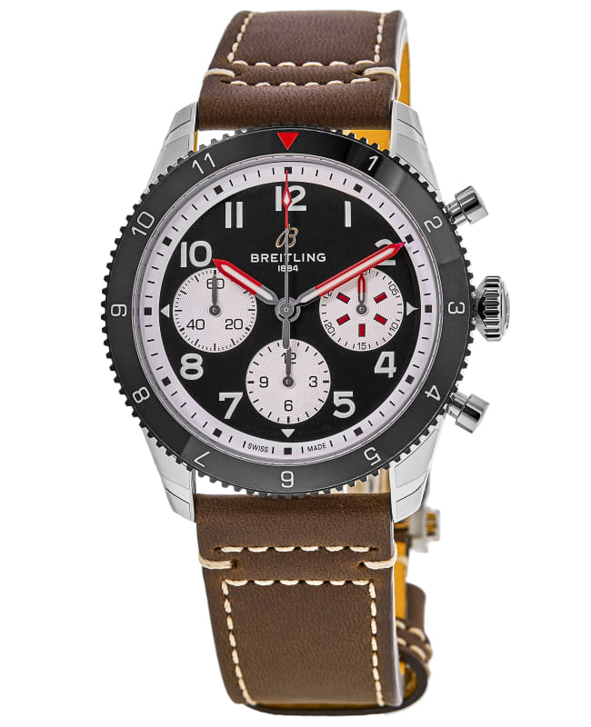Breitling Classic Avi Chronograph 42 Mosquito Black Dial Leather Strap Men's Watch Y233801A1B1X1
