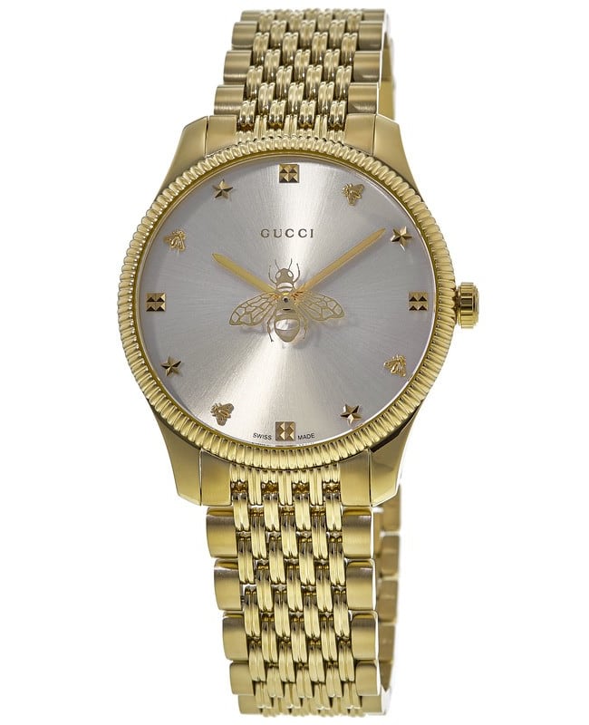 Gucci G-Timeless Silver Dial Gold Tone Steel 36mm Women's Watch