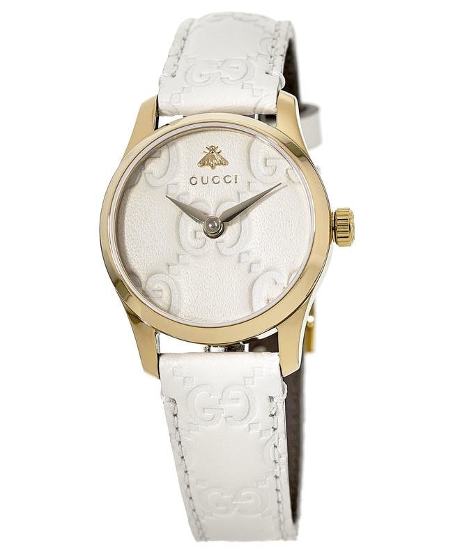 Gucci G-Timeless White Dial White Leather Strap Women's Watch 