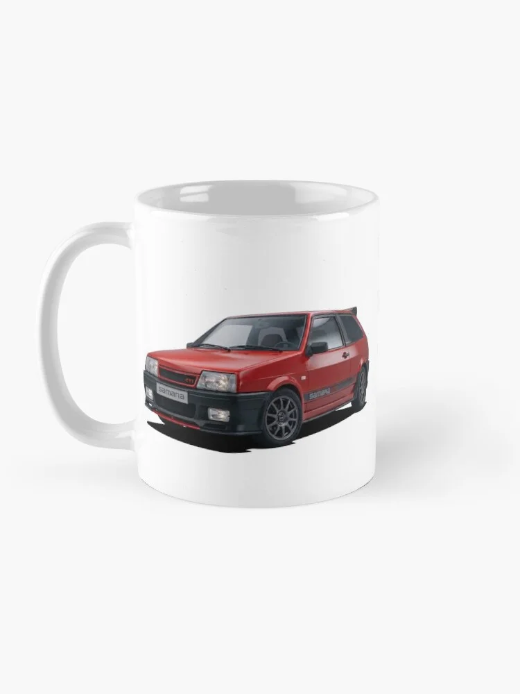 White baseball cap with a graphic of the red Lada Samara GTI