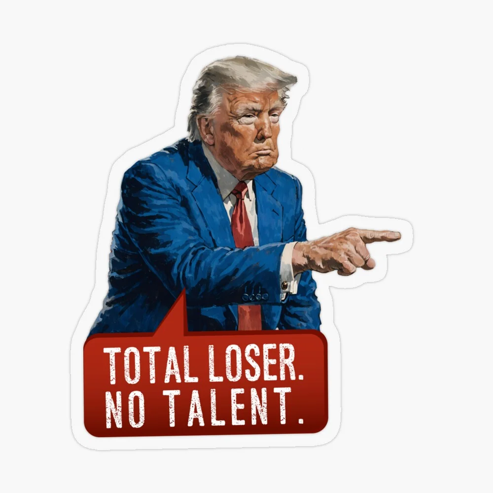 Donald Trump pointing with a speech bubble saying 'A TOTAL LIGHTWEIGHT!'
