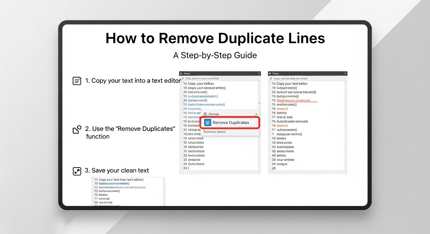 Duplicate lines removed from a text file using an online tool.